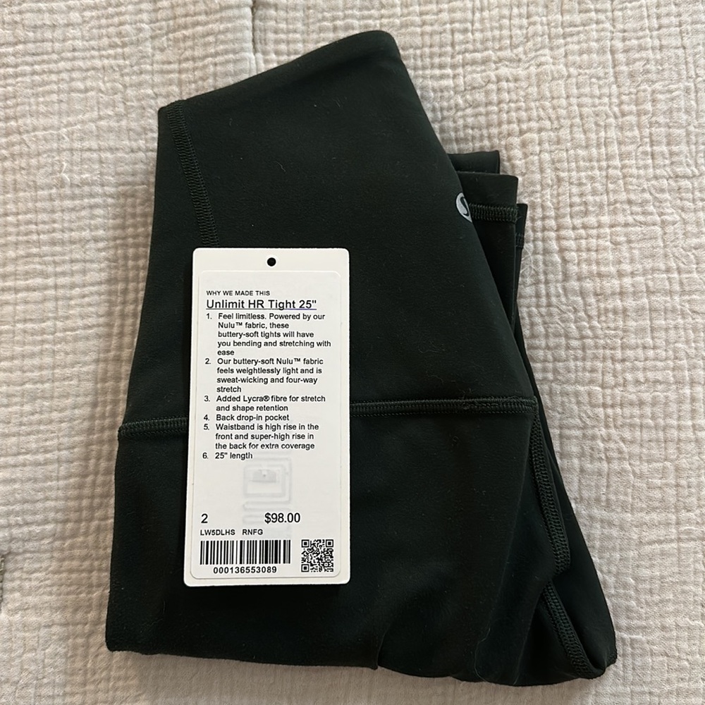 LULULEMON Unlimit HR Tight leggings 25 Forest Green Size 2
